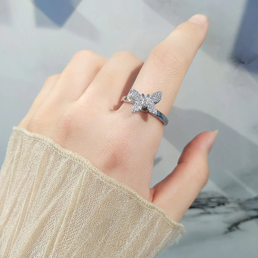 Silver Crystal Butterfly Fidget Ring