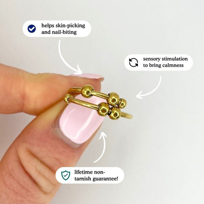 Gold 4-Bead Adjustable Anxiety Ring