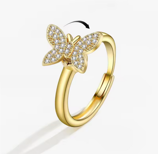 Crystal Gold Butterfly Fidget Ring