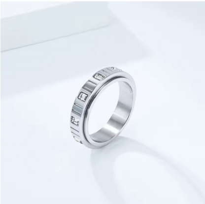 Silver White Crystal Anxiety Ring