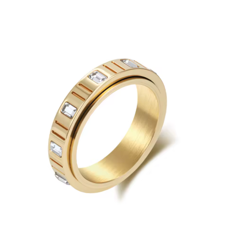 Gold White Crystal Anxiety Ring