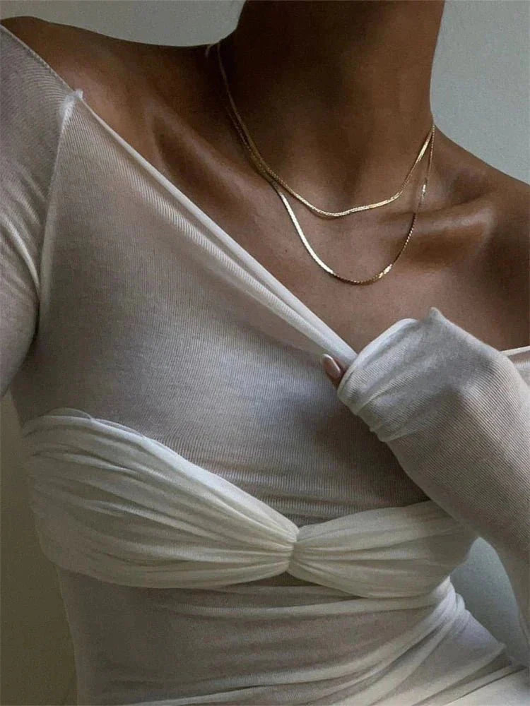 Camille Mesh Sheer Off-Shoulder Top