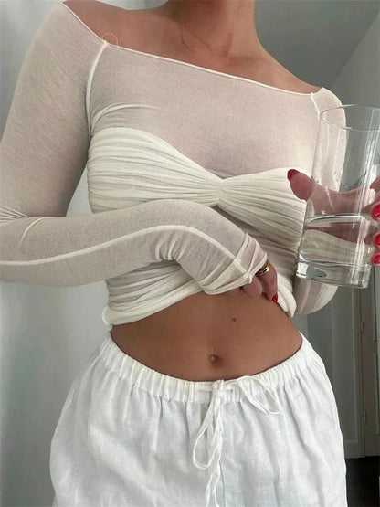 Camille Mesh Sheer Off-Shoulder Top