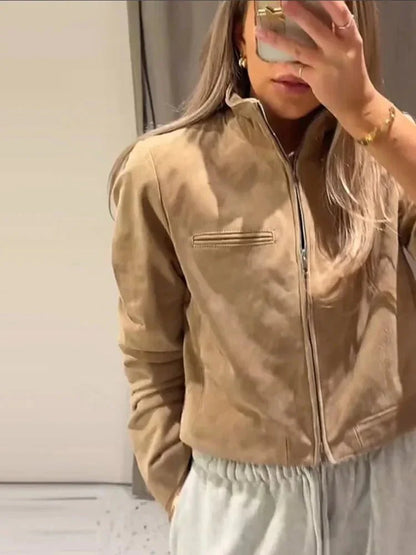 Jennelyn Suede Jacket with Stand Collar