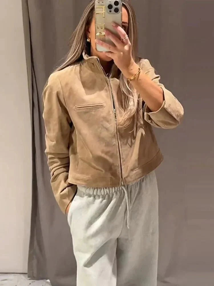 Jennelyn Suede Jacket with Stand Collar