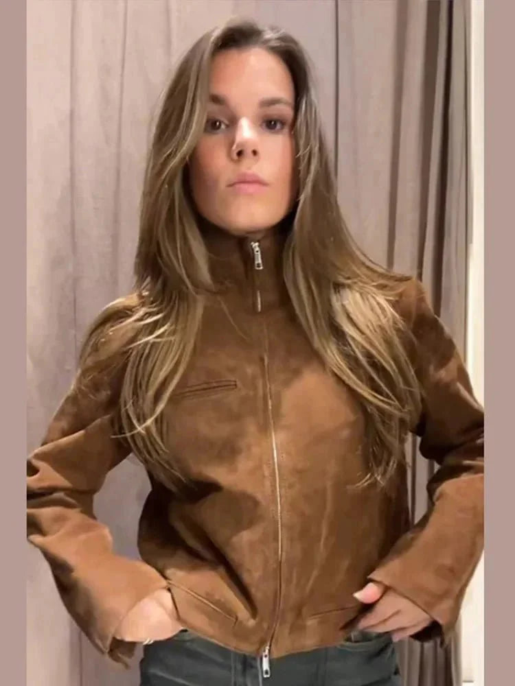 Jennelyn Suede Jacket with Stand Collar