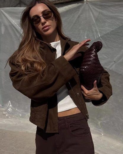 Nadine Suede Bomber Jacket